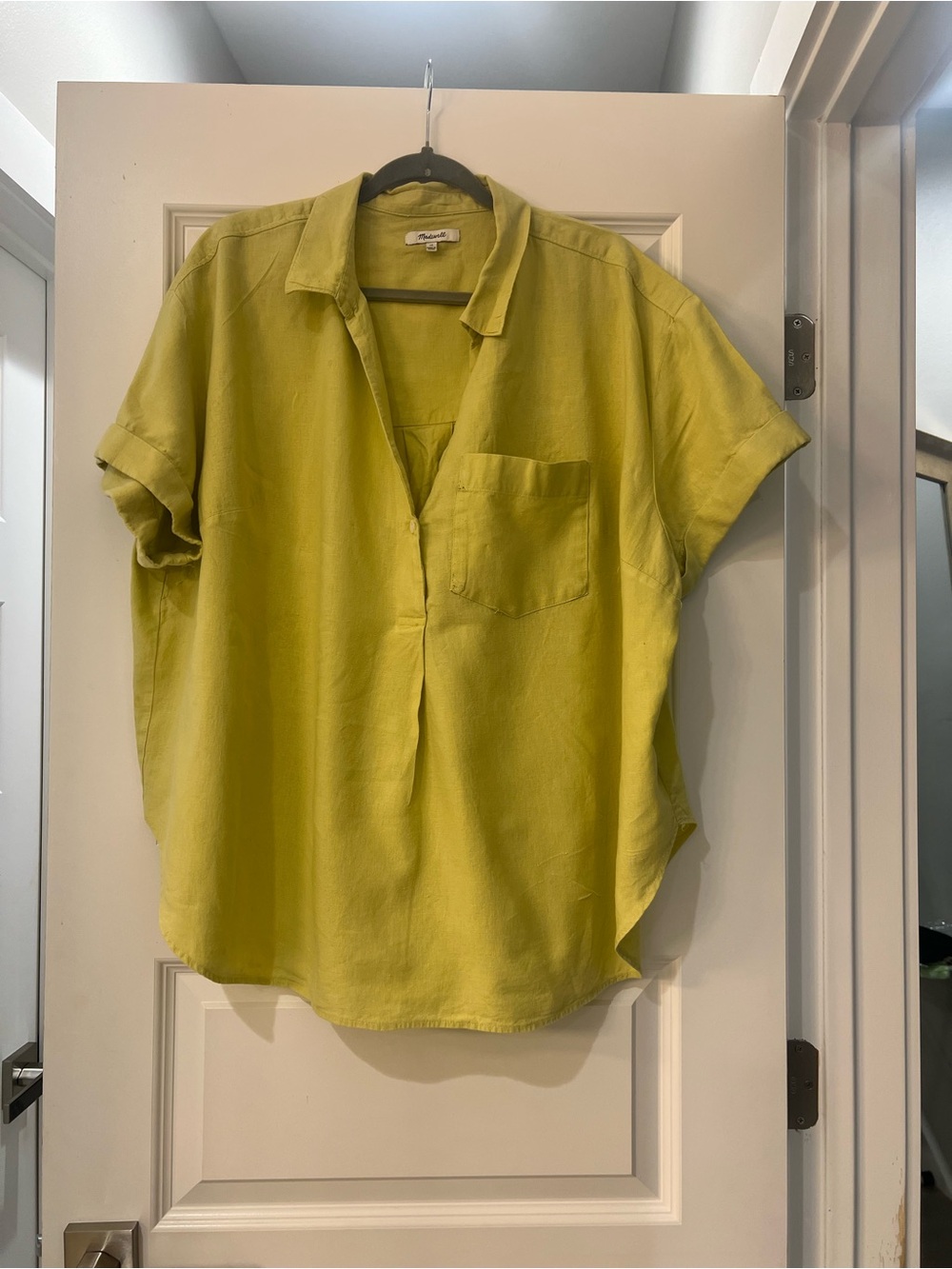 Madewell 2X Chartreuse Short Sleeve Button Front Shirt with Chest Pocket